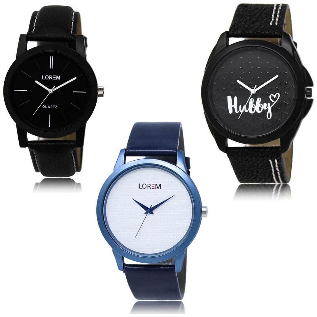 

LOREM LK-05-31-33 Multi Color New Stylish Precious Design Pack of 3 Men watches