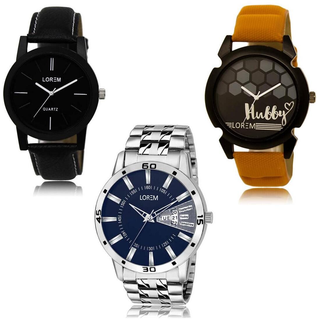 

LOREM LK-05-32-102 Day Date Function Exclusive Designer Pack of 3 For Men watches