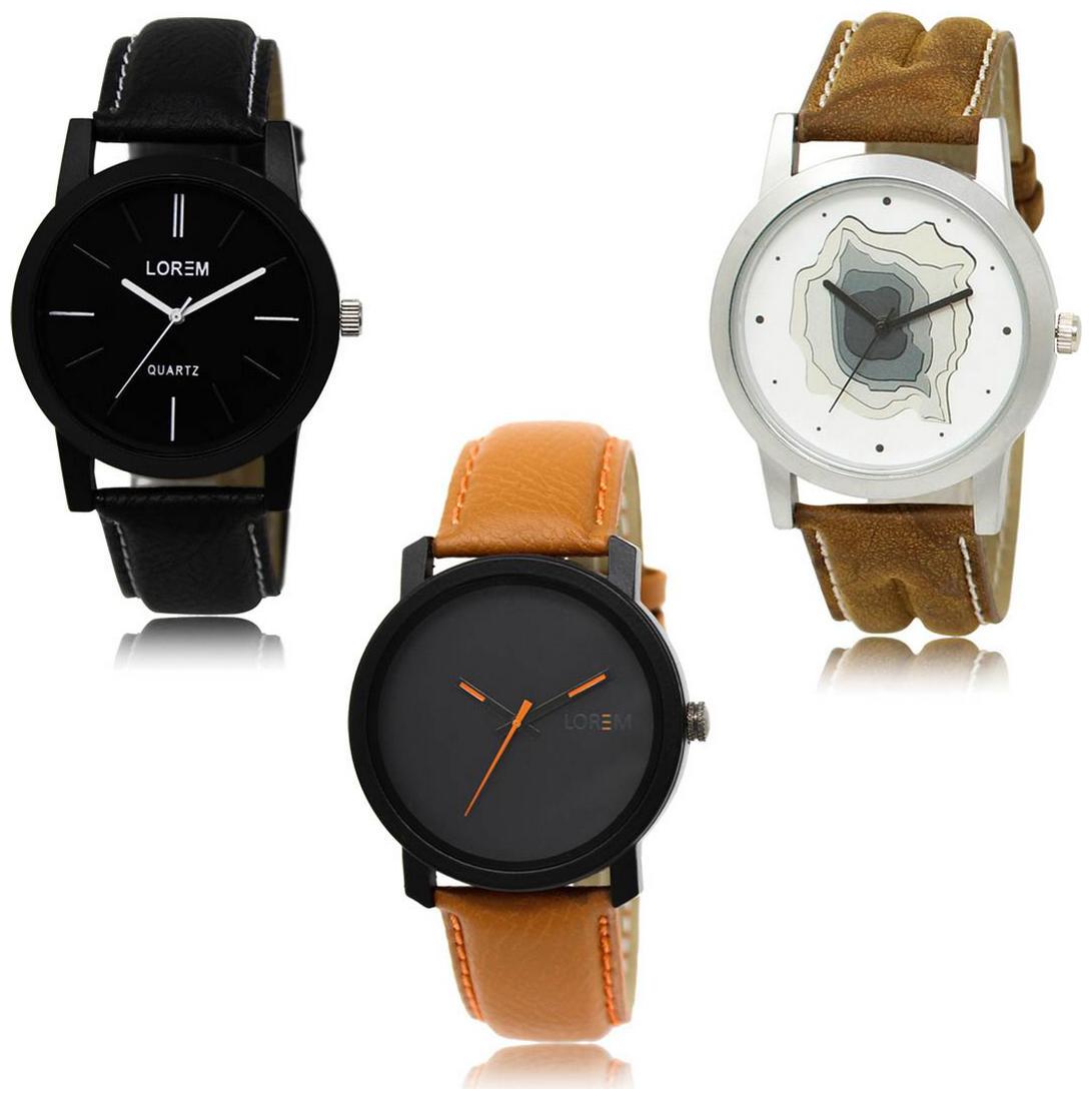 

LOREM LK-05-09-20 Multi Color New Stylish Precious Design Pack of 3 Men watches