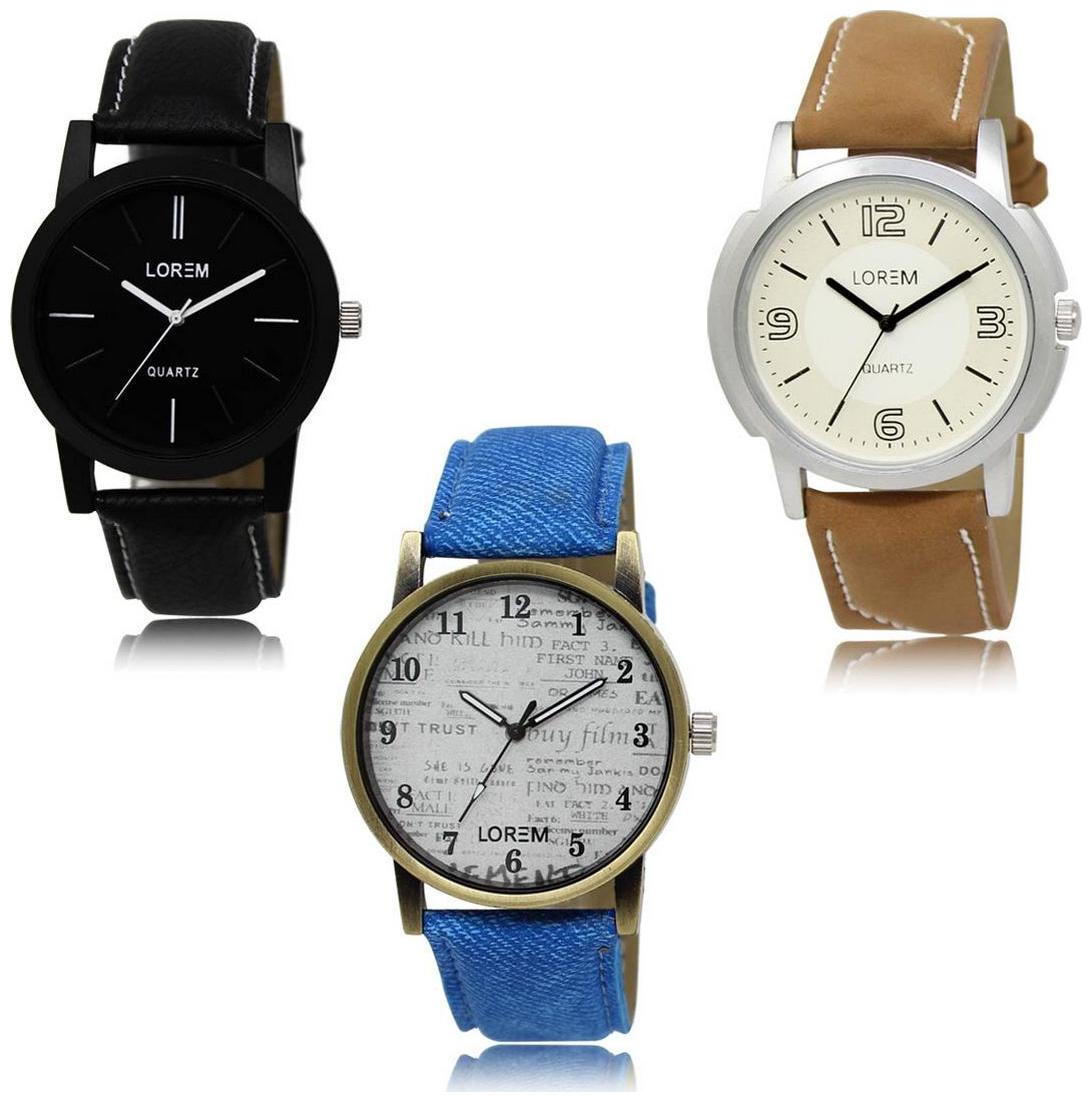 

LOREM LK-05-16-28 Multi Color Exclusive Designer Pack of 3 For Men watches