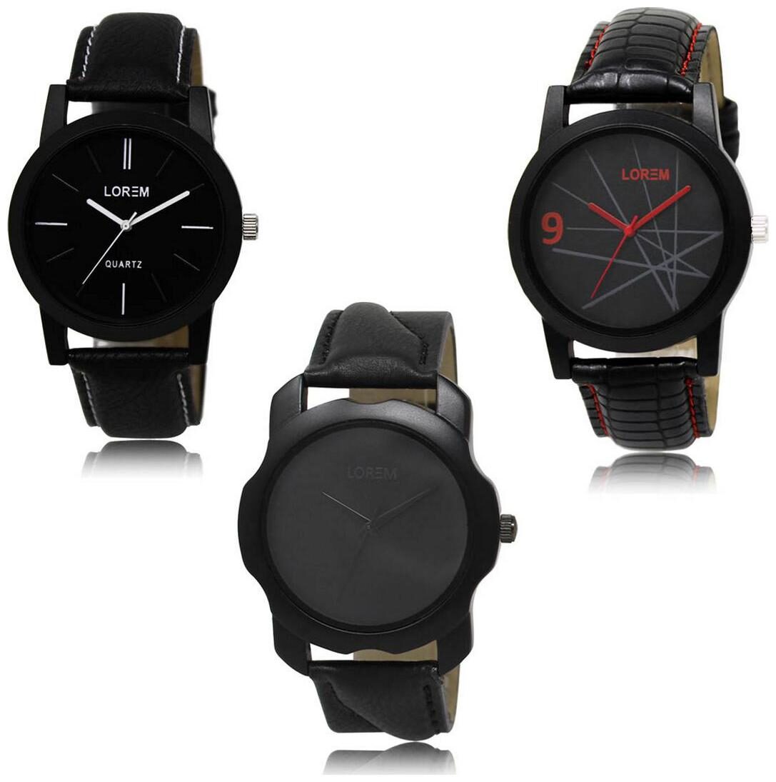

LOREM LK-05-08-22 Black Color Exclusive Designer Pack of 3 For Men watches