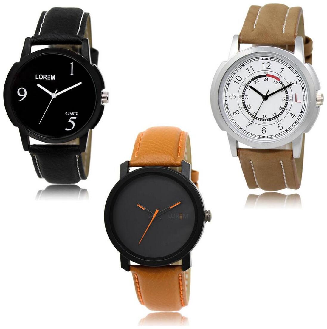 

LOREM LK-06-17-20 Multi Color New Stylish Precious Design Pack of 3 Men watches