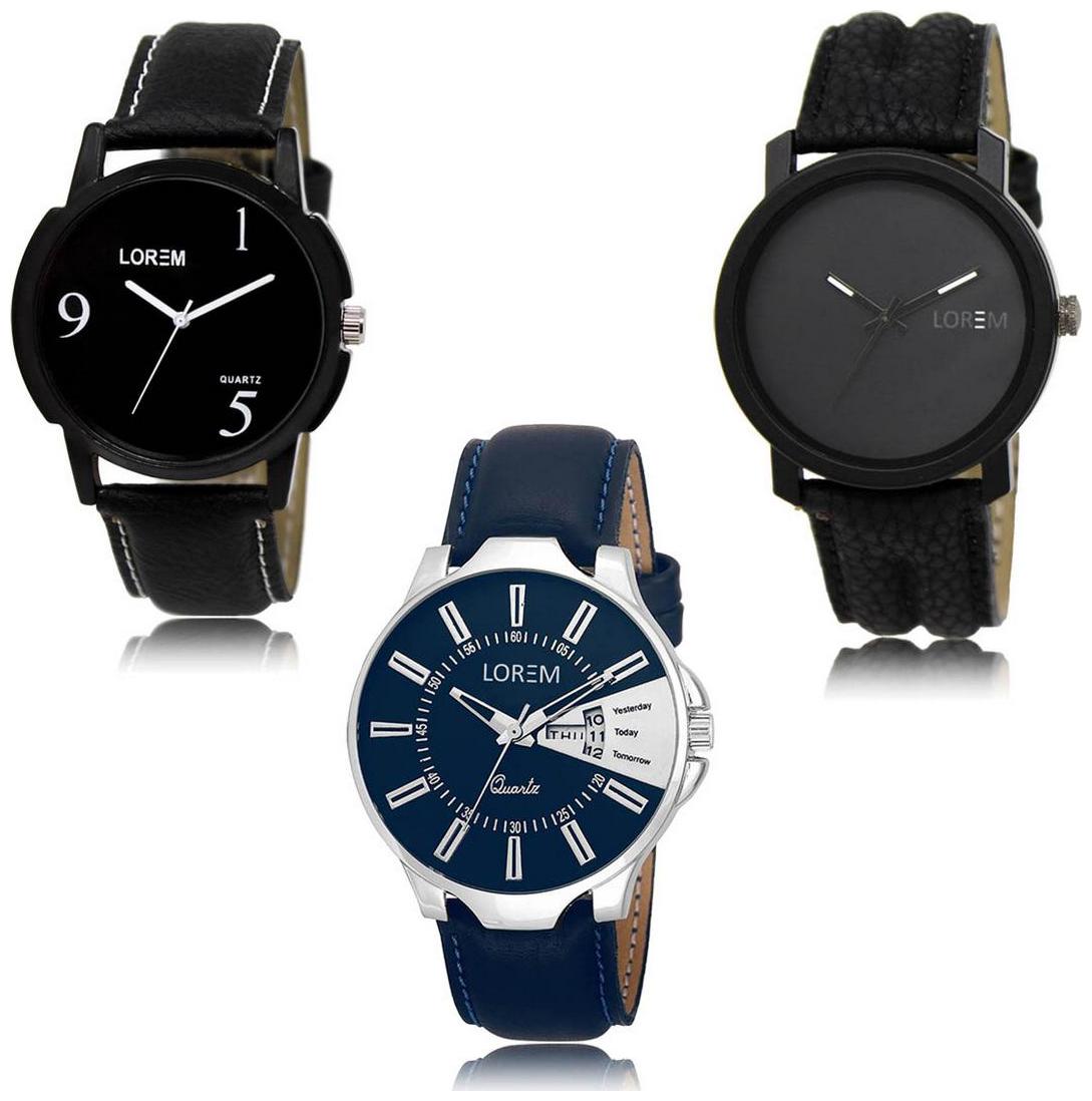 

LOREM LK-06-21-23 Day Date Function Exclusive Designer Pack of 3 For Men watches