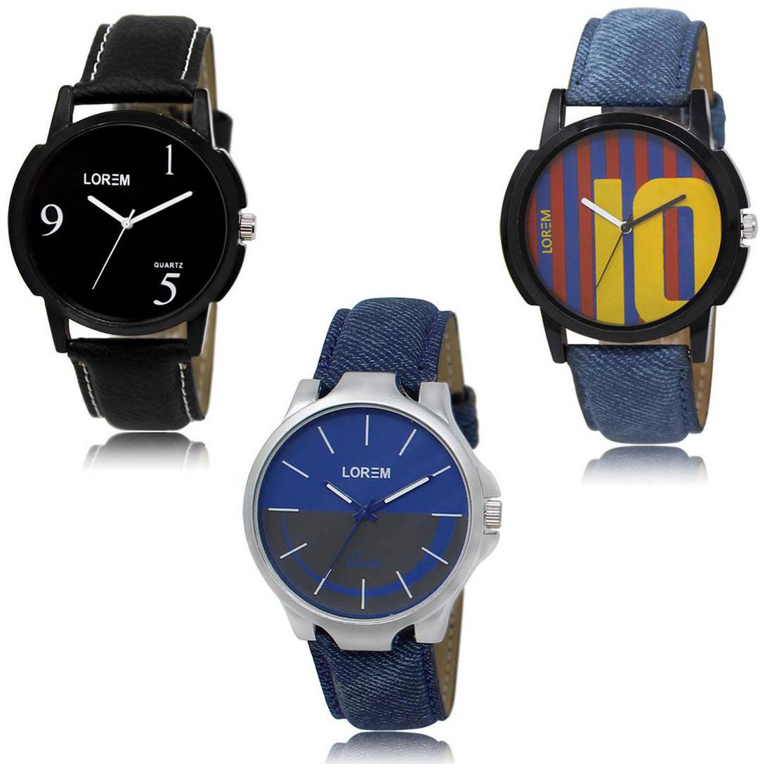 

LOREM LK-06-10-24 Blue Color New Stylish Precious Design Pack of 3 Men watches