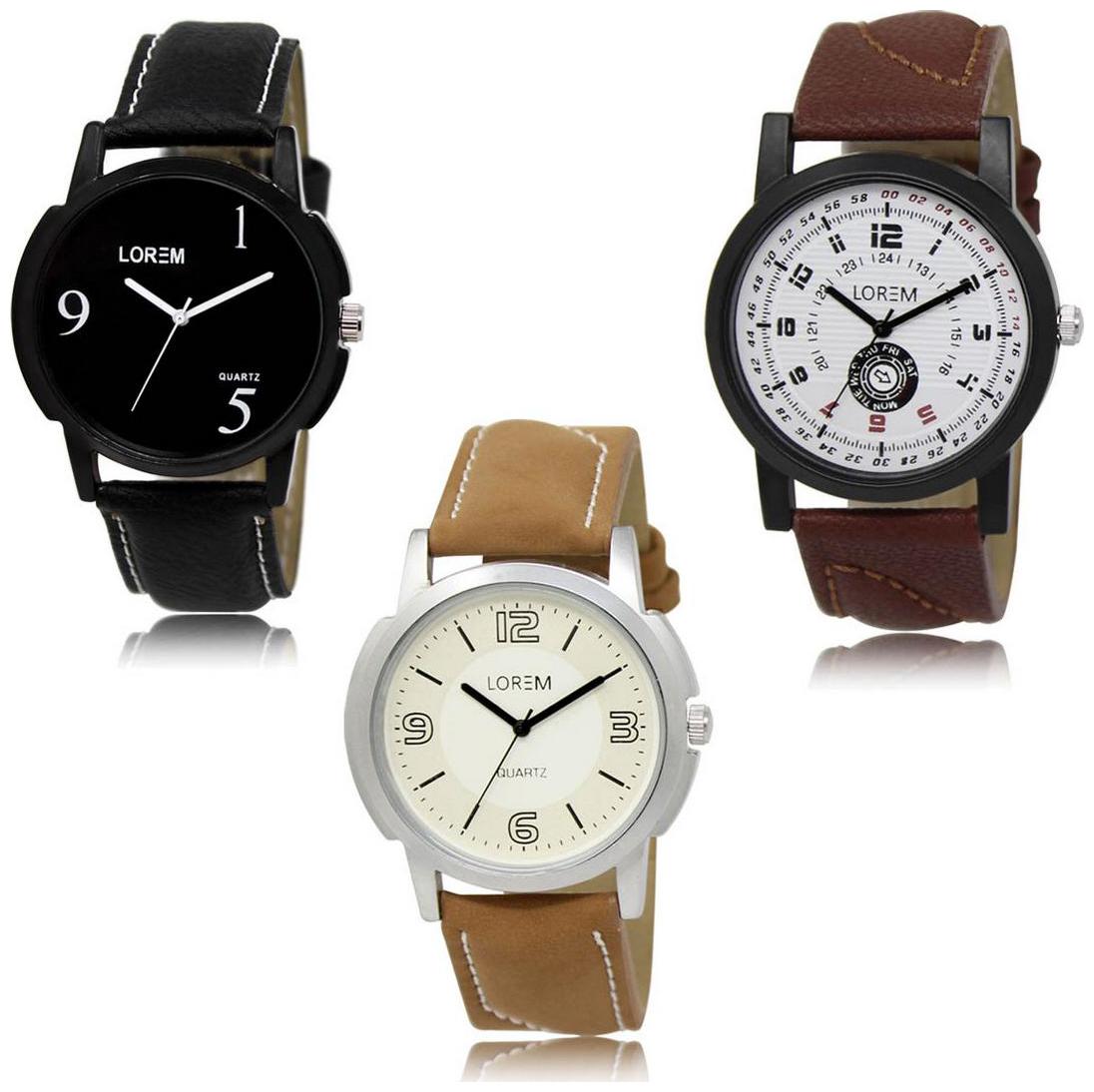

LOREM LK-06-11-16 Brown Color Exclusive Designer Pack of 3 For Men watches