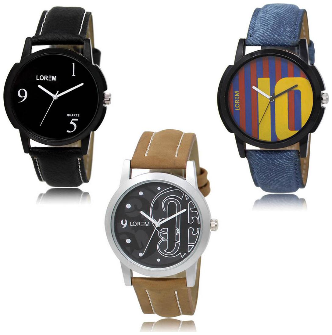 

LOREM LK-06-10-14 Multi Color New Stylish Precious Design Pack of 3 Men watches