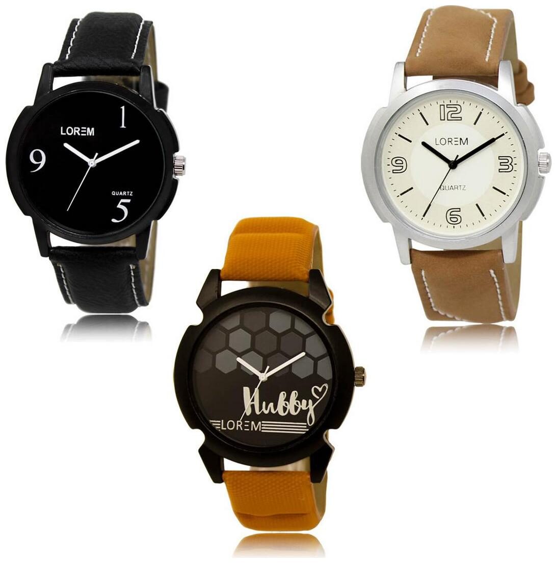 

LOREM LK-06-16-32 Multi Color Exclusive Designer Pack of 3 For Men watches