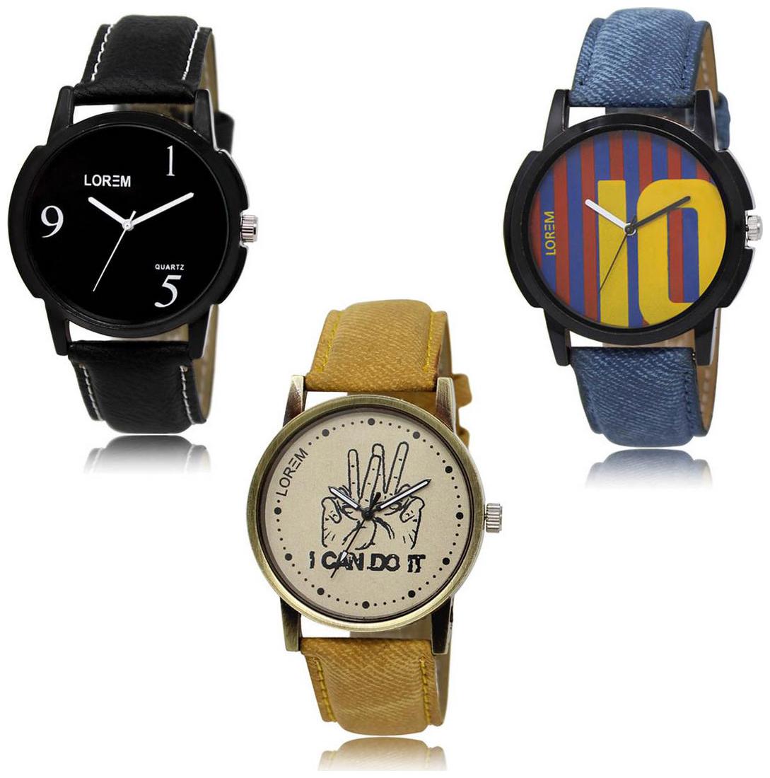 

LOREM LK-06-10-30 Multi Color New Stylish Precious Design Pack of 3 Men watches