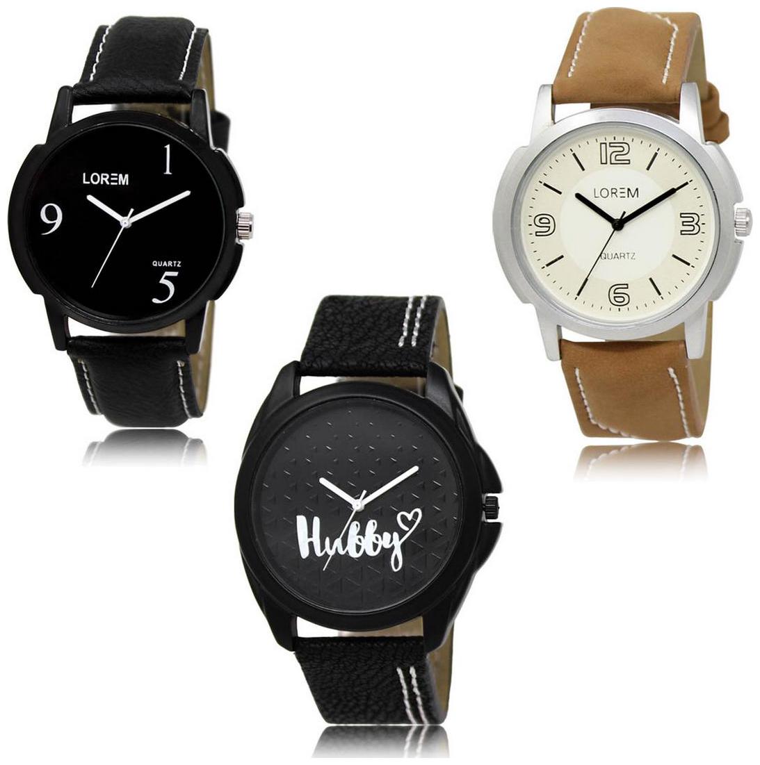 

LOREM LK-06-16-31 Multi Color New Stylish Precious Design Pack of 3 Men watches