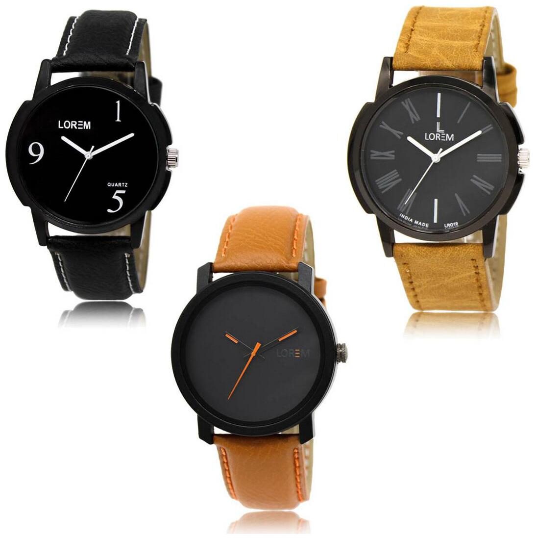 

LOREM LK-06-19-20 Multi Color Exclusive Designer Pack of 3 For Men watches