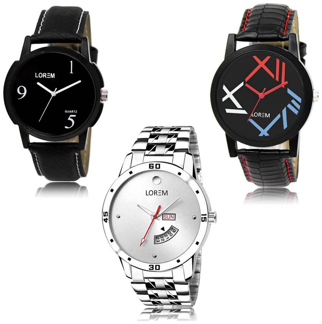 

LOREM LK-06-12-103 Day Date Function New Stylish Precious Design Pack of 3 Men watches