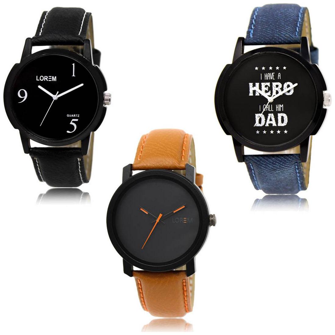 

LOREM LK-06-07-20 Multi Color Exclusive Designer Pack of 3 For Men watches