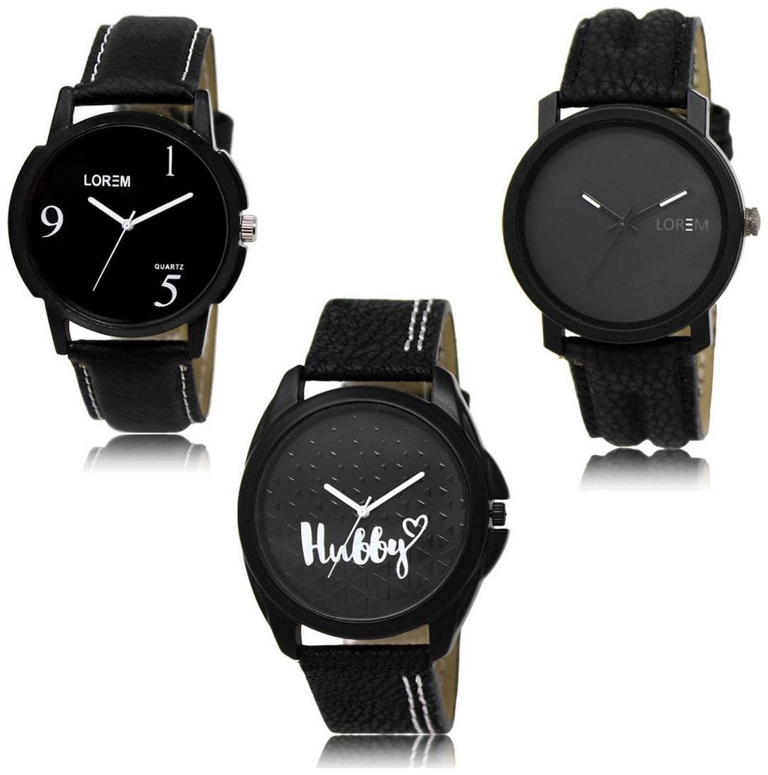 

LOREM LK-06-21-31 Black Color Exclusive Designer Pack of 3 For Men watches