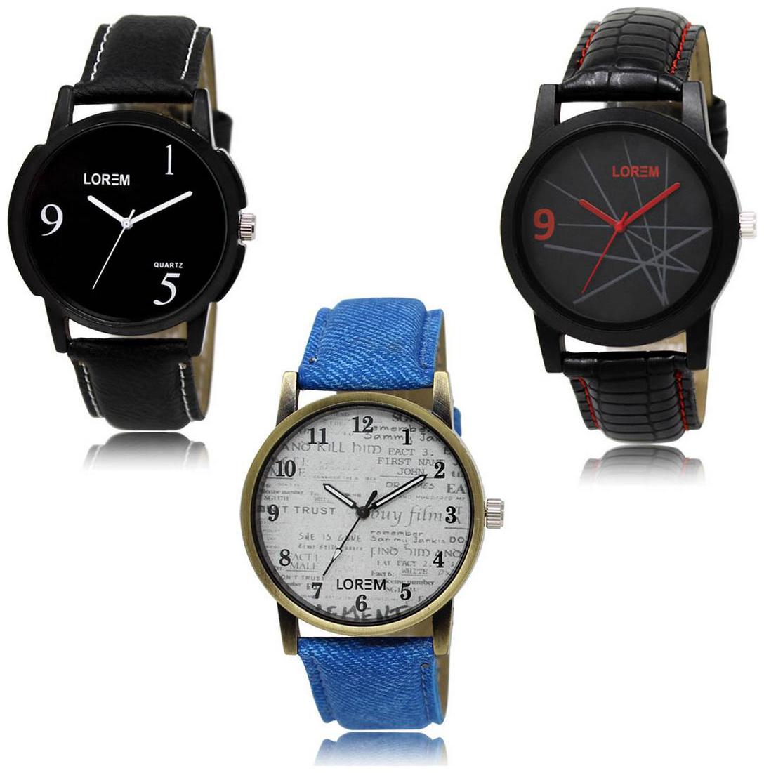 

LOREM LK-06-08-28 Multi Color Exclusive Designer Pack of 3 For Men watches
