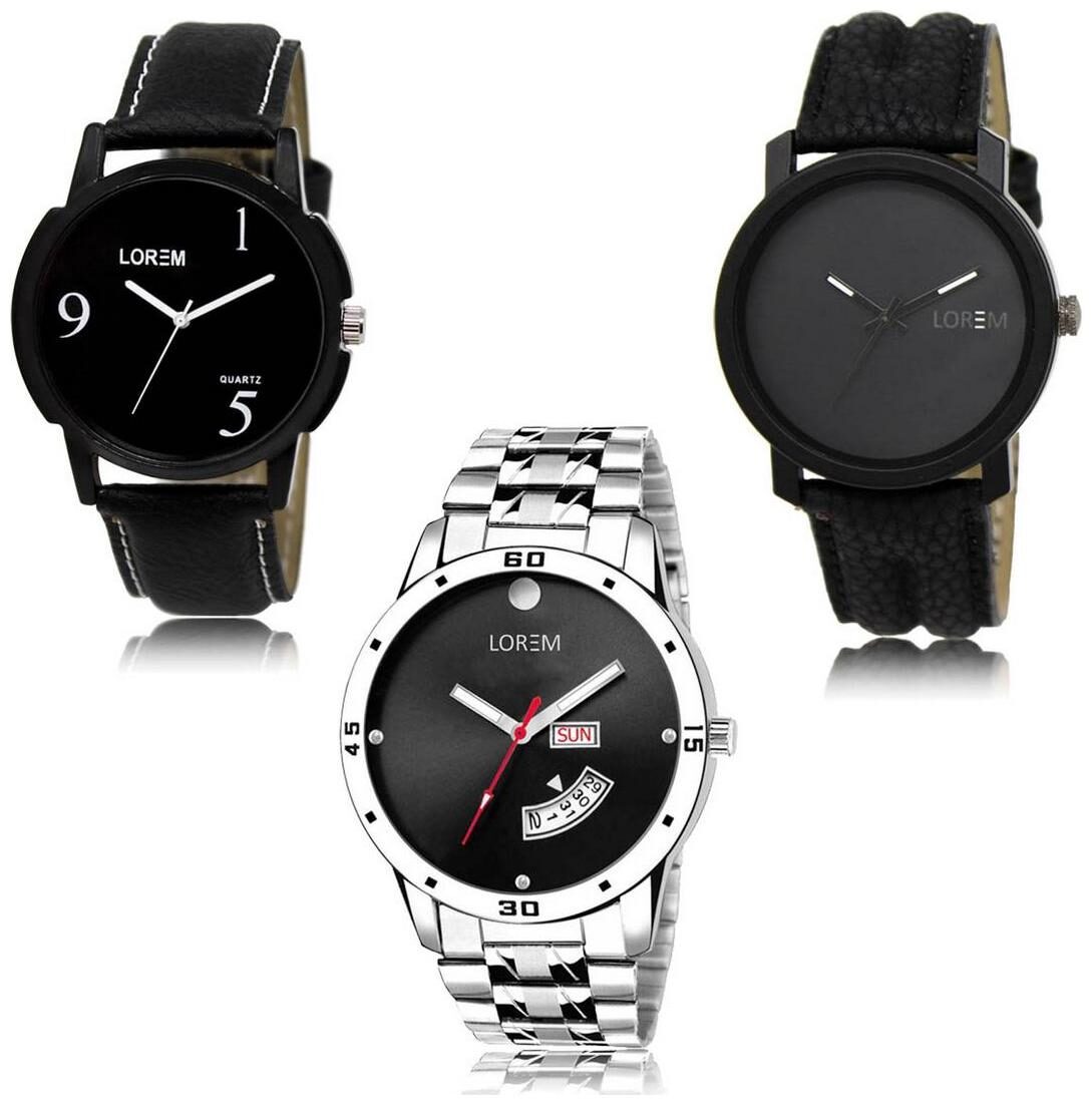 

LOREM LK-06-21-104 Day Date Function New Stylish Precious Design Pack of 3 Men watches