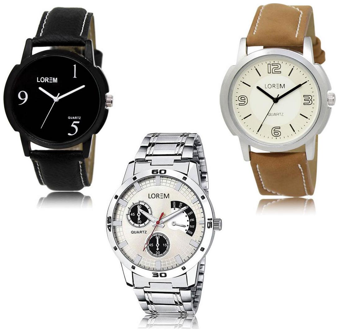 

LOREM LK-06-16-101 Multi Color New Stylish Precious Design Pack of 3 Men watches