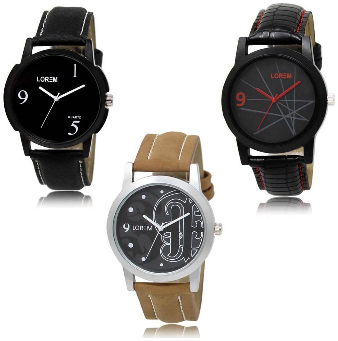 

LOREM LK-06-08-14 Multi Color Exclusive Designer Pack of 3 For Men watches