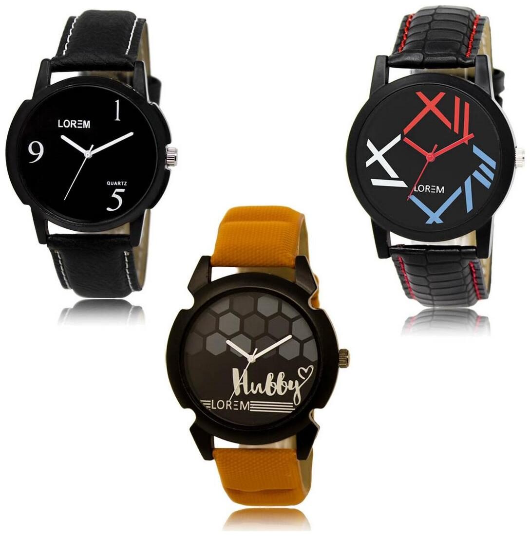 

LOREM LK-06-12-32 Multi Color Exclusive Designer Pack of 3 For Men watches