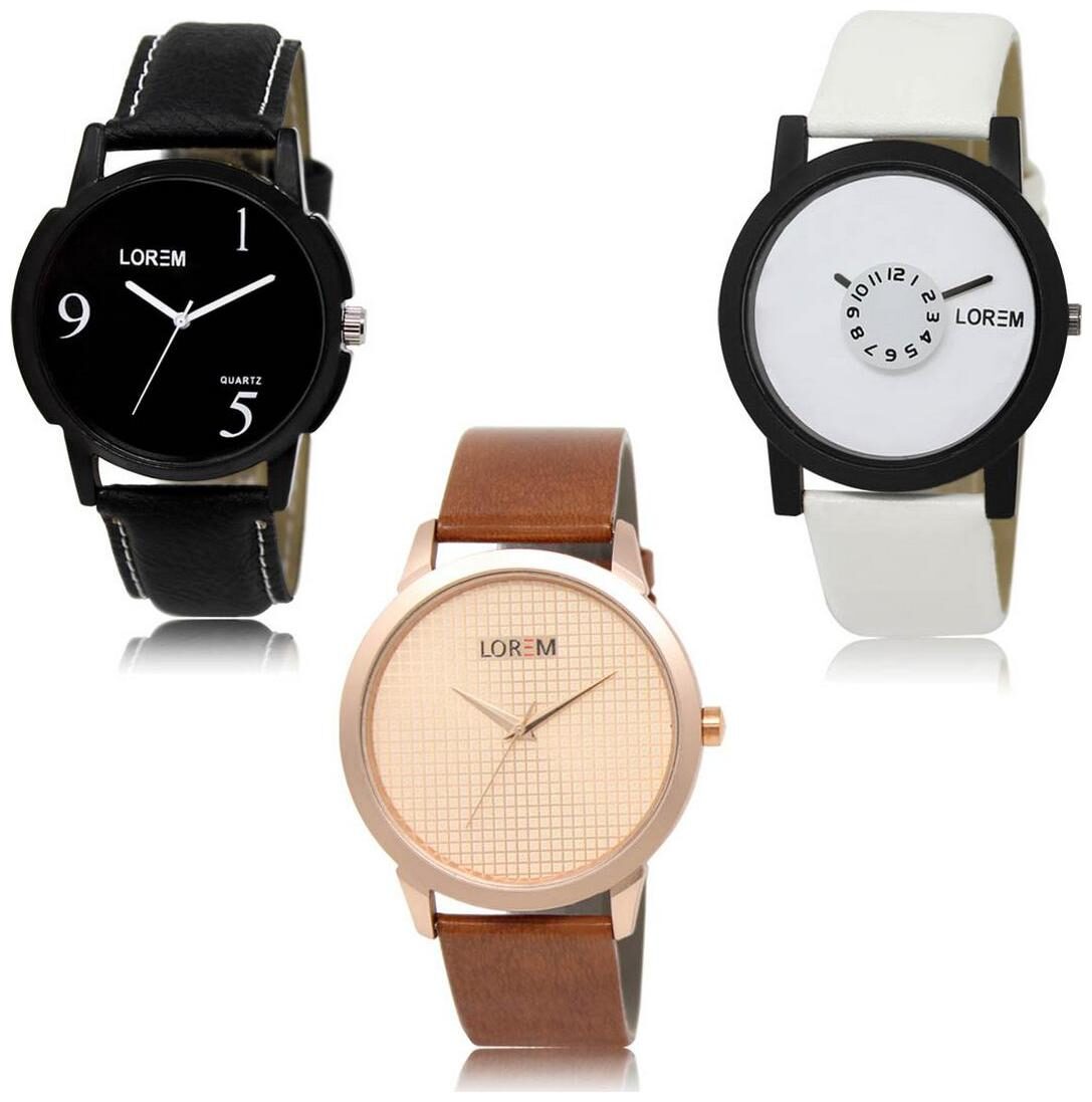 

LOREM LK-06-26-34 Multi Color New Stylish Precious Design Pack of 3 Men watches