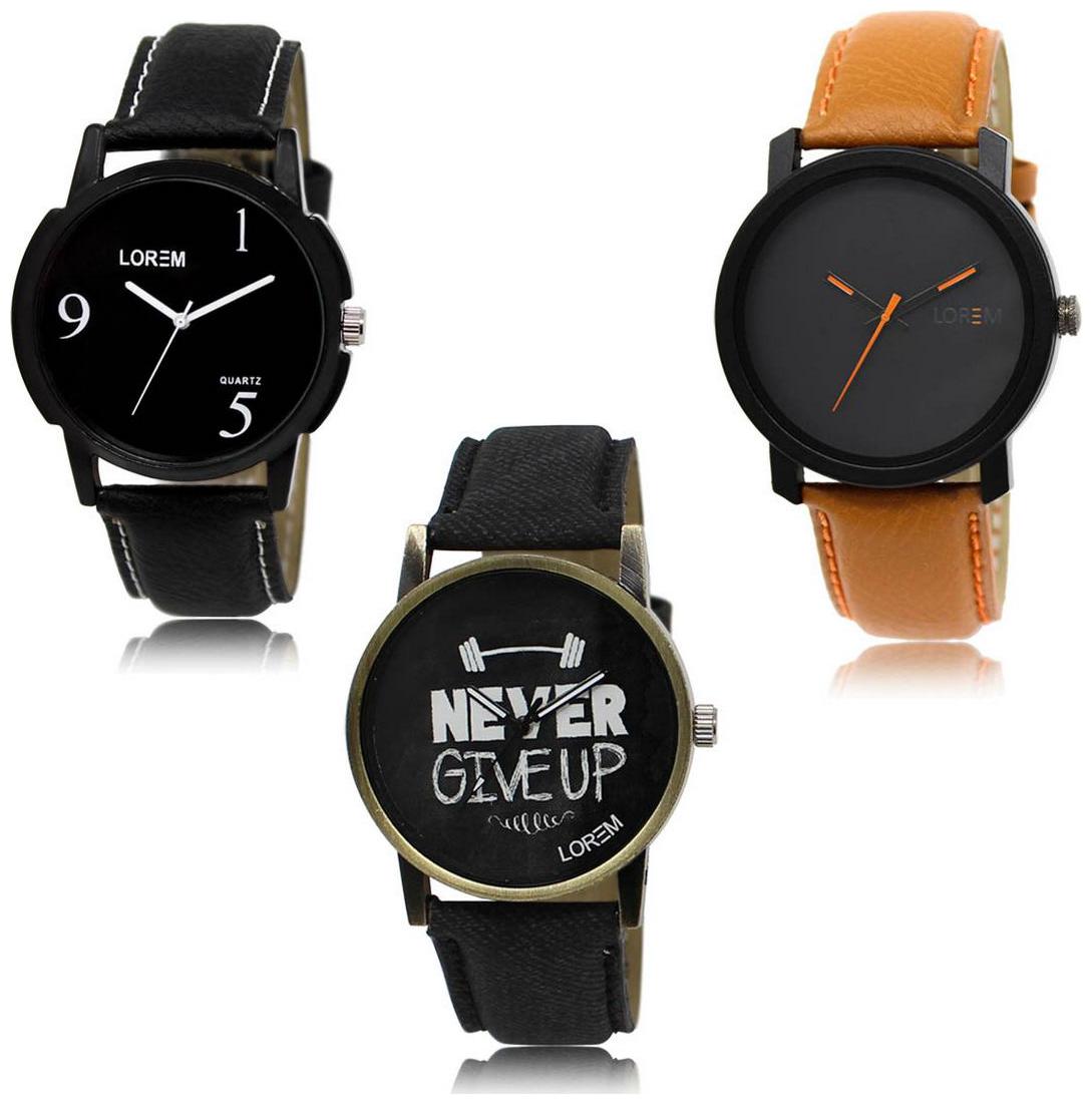 

LOREM LK-06-20-27 Multi Color New Stylish Precious Design Pack of 3 Men watches