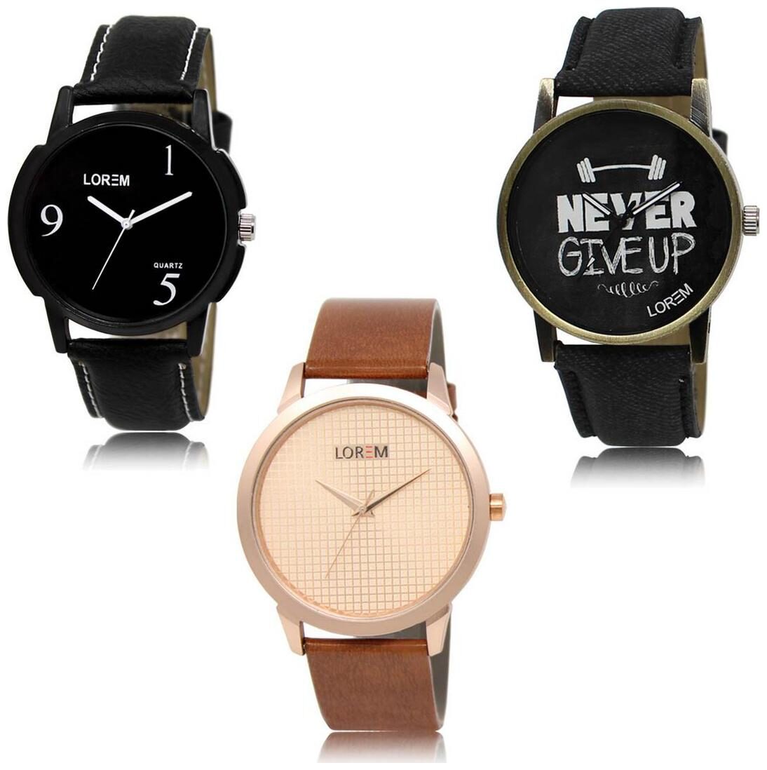 

LOREM LK-06-27-34 Multi Color Exclusive Designer Pack of 3 For Men watches