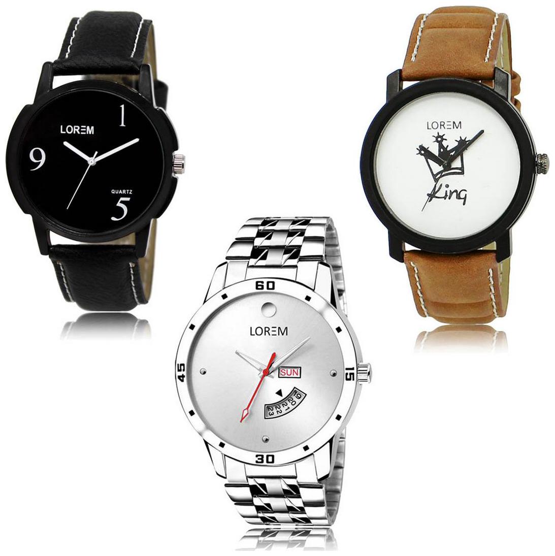 

LOREM LK-06-18-103 Day Date Function Exclusive Designer Pack of 3 For Men watches