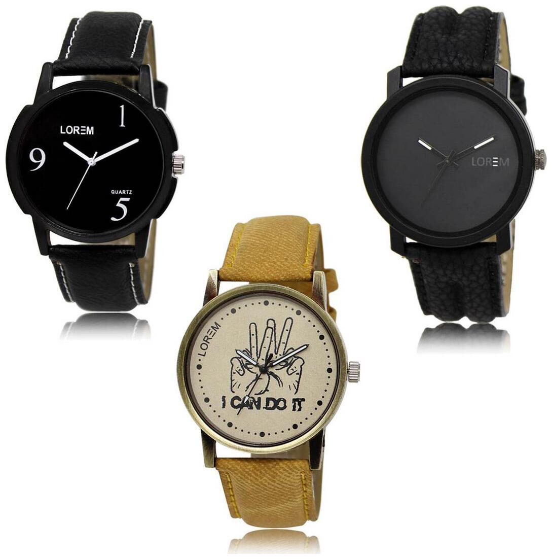 

LOREM LK-06-21-30 Multi Color New Stylish Precious Design Pack of 3 Men watches