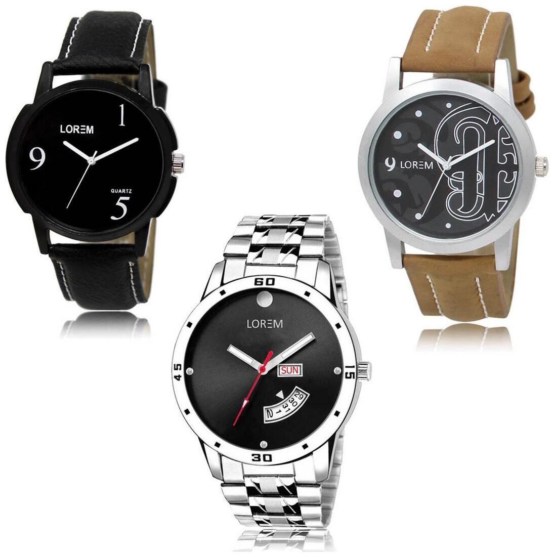 

LOREM LK-06-14-104 Day Date Function New Stylish Precious Design Pack of 3 Men watches