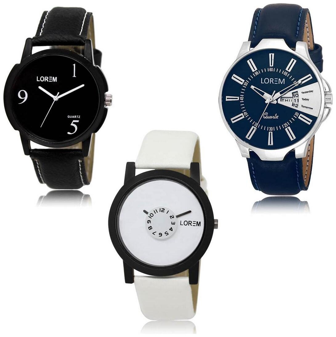 

LOREM LK-06-23-26 Day Date Function Exclusive Designer Pack of 3 For Men watches
