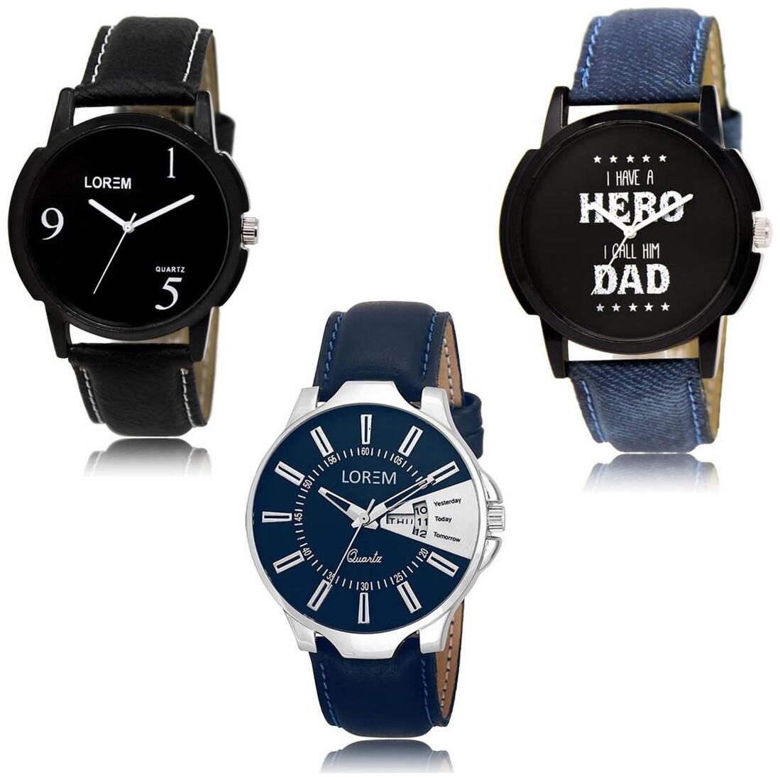 

LOREM LK-06-07-23 Day Date Function New Stylish Precious Design Pack of 3 Men watches