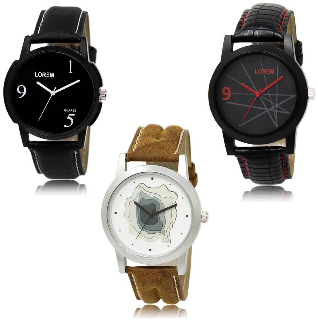 

LOREM LK-06-08-09 Multi Color New Stylish Precious Design Pack of 3 Men watches