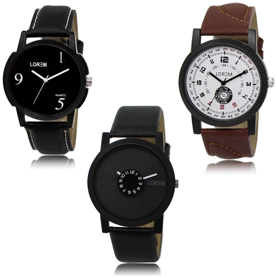 

LOREM LK-06-11-25 Multi Color New Stylish Precious Design Pack of 3 Men watches