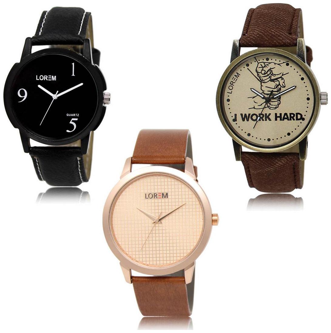 

LOREM LK-06-29-34 Brown Color New Stylish Precious Design Pack of 3 Men watches