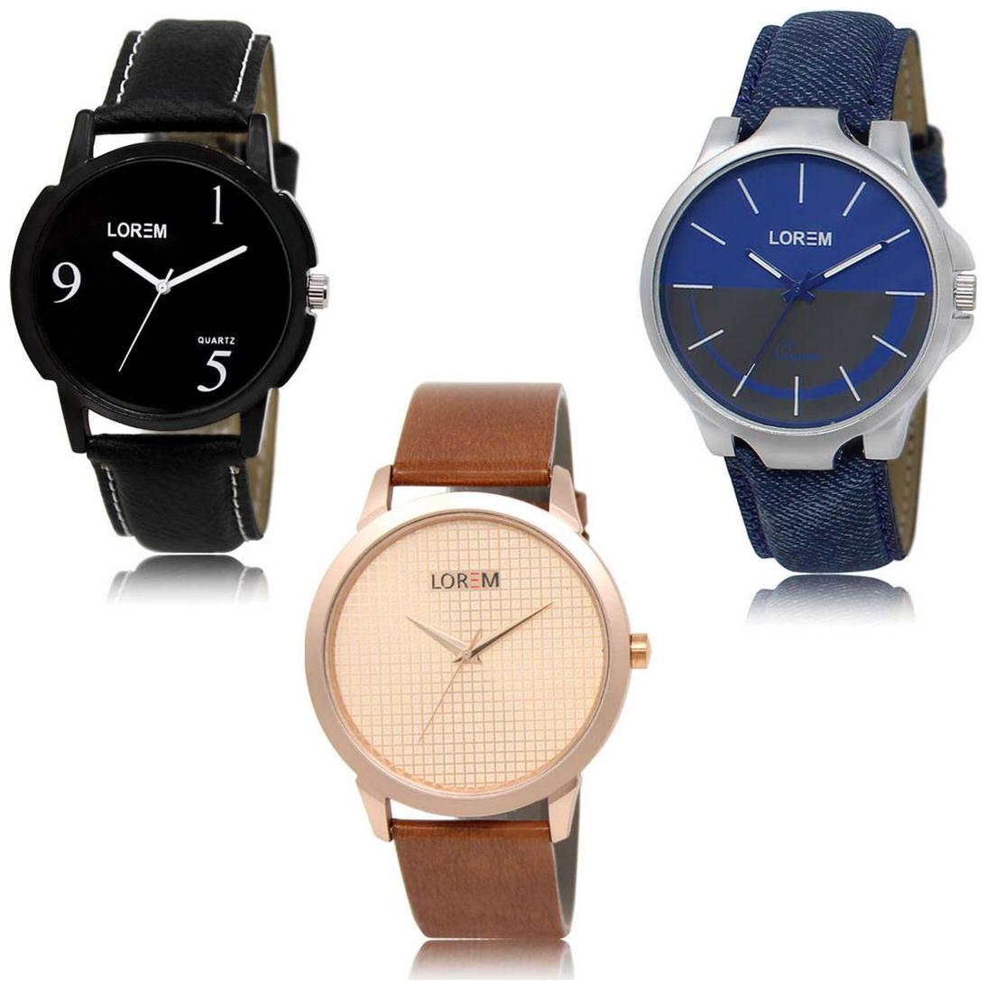 

LOREM LK-06-24-34 Multi Color Exclusive Designer Pack of 3 For Men watches