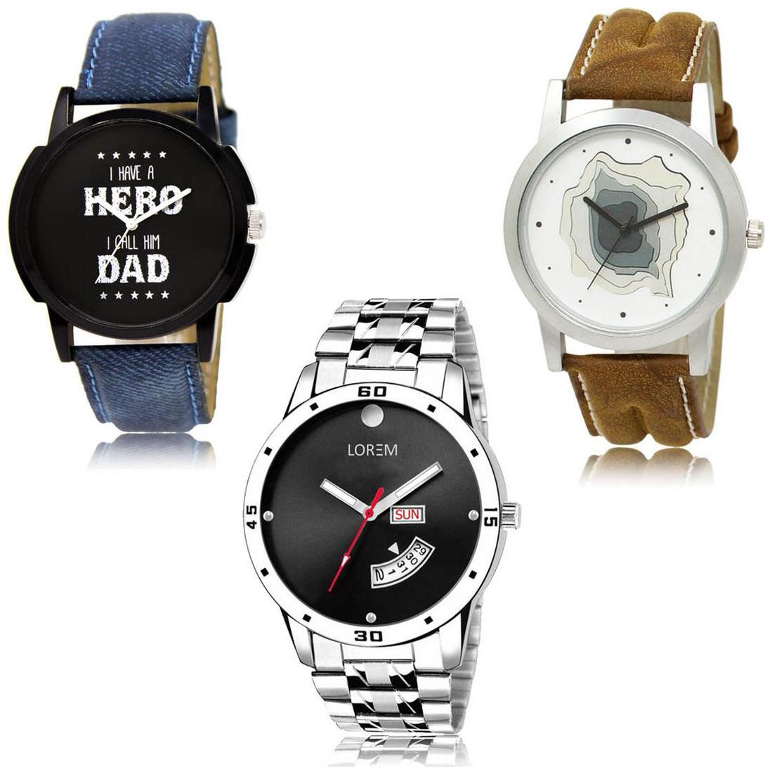 

LOREM LK-07-09-104 Day Date Function Exclusive Designer Pack of 3 For Men watches
