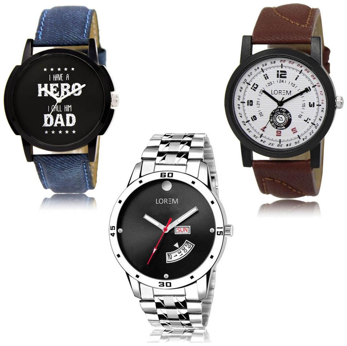 

LOREM LK-07-11-104 Day Date Function New Stylish Precious Design Pack of 3 Men watches
