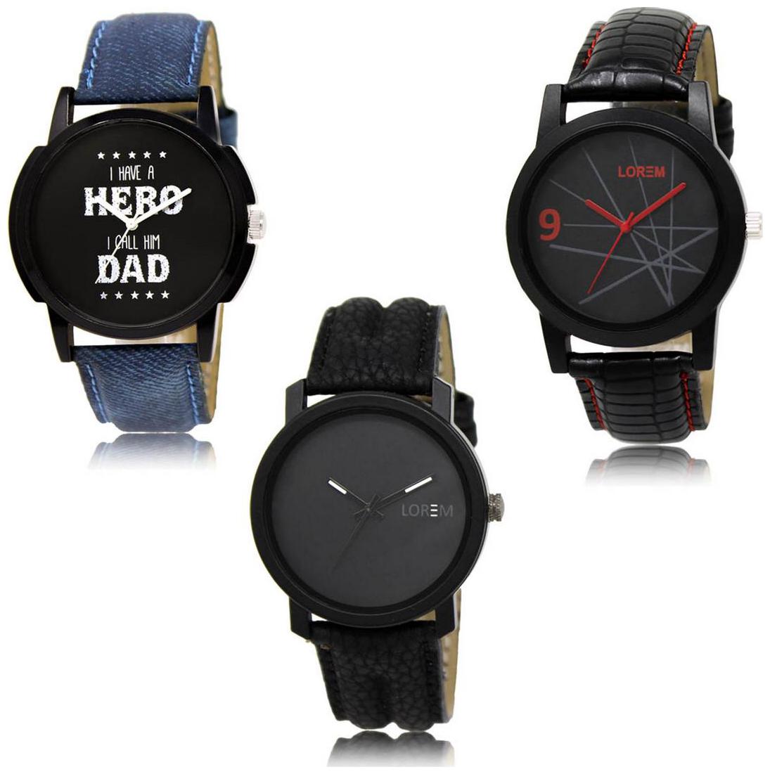 

LOREM LK-07-08-21 Black Color Exclusive Designer Pack of 3 For Men watches