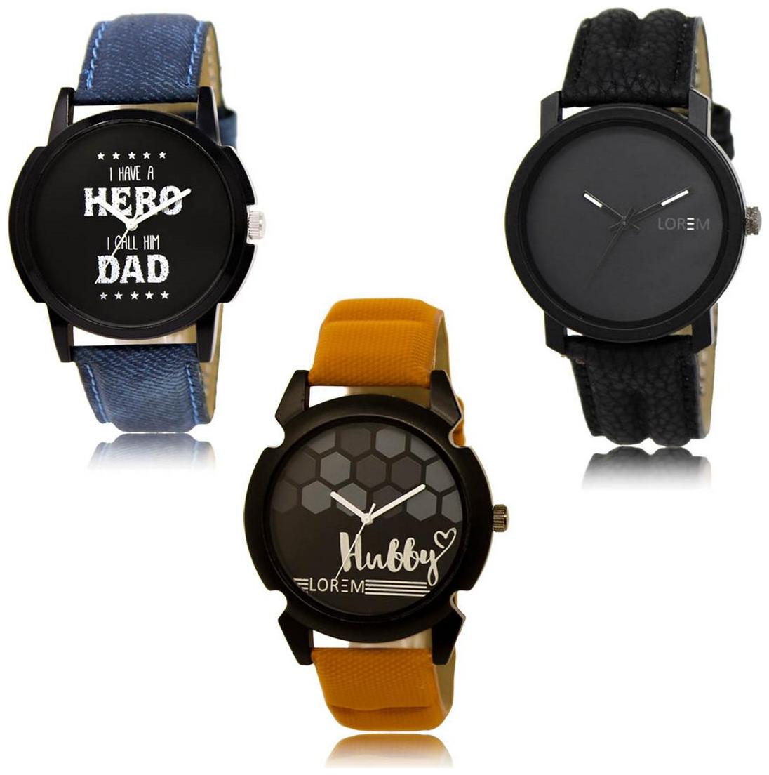

LOREM LK-07-21-32 Multi Color Exclusive Designer Pack of 3 For Men watches