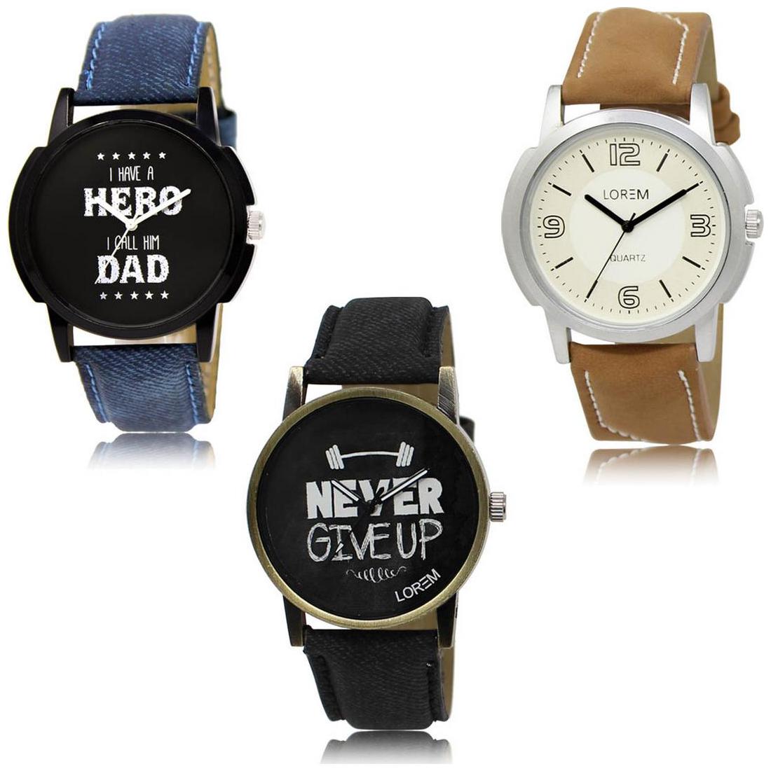 

LOREM LK-07-16-27 Multi Color Exclusive Designer Pack of 3 For Men watches