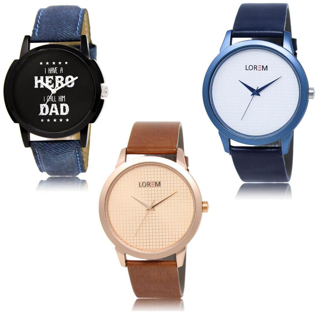 

LOREM LK-07-33-34 Multi Color Exclusive Designer Pack of 3 For Men watches