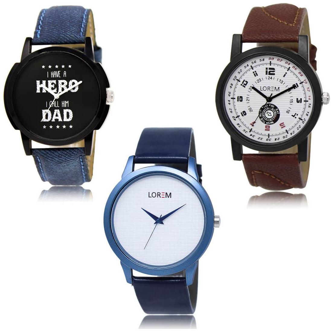 

LOREM LK-07-11-33 Multi Color Exclusive Designer Pack of 3 For Men watches
