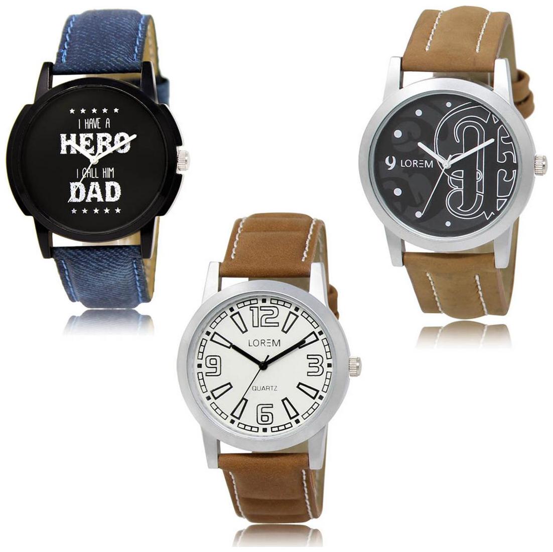 

LOREM LK-07-14-15 Brown Color New Stylish Precious Design Pack of 3 Men watches