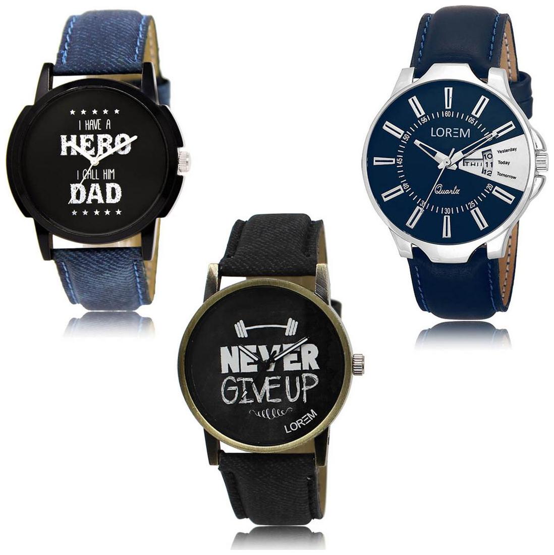 

LOREM LK-07-23-27 Day Date Function Exclusive Designer Pack of 3 For Men watches