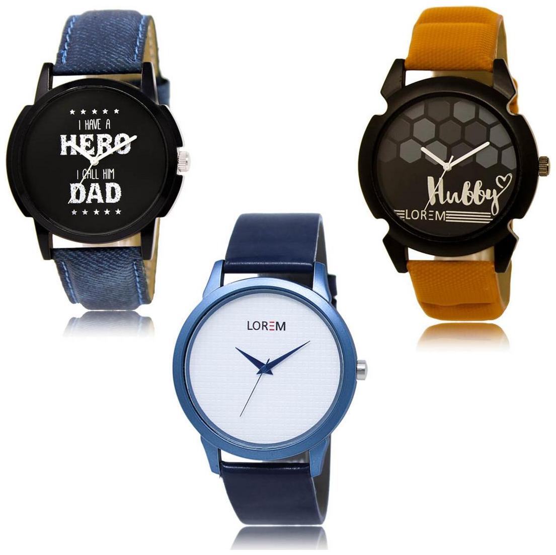 

LOREM LK-07-32-33 Multi Color Exclusive Designer Pack of 3 For Men watches