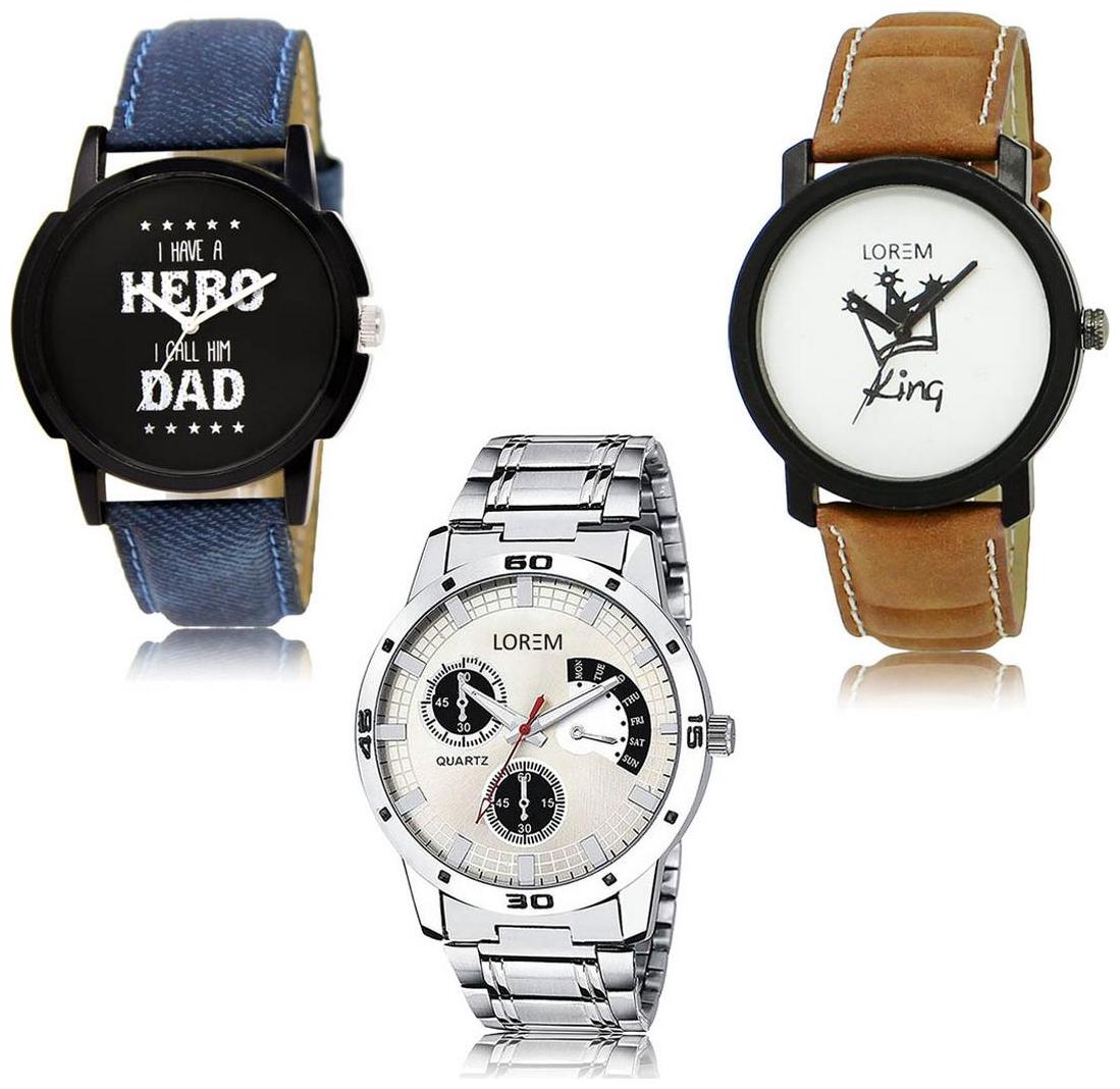 

LOREM LK-07-18-101 Multi Color New Stylish Precious Design Pack of 3 Men watches