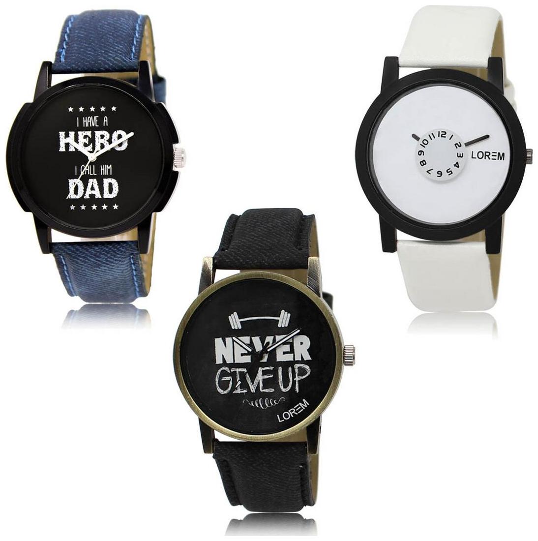 

LOREM LK-07-26-27 Multi Color New Stylish Precious Design Pack of 3 Men watches