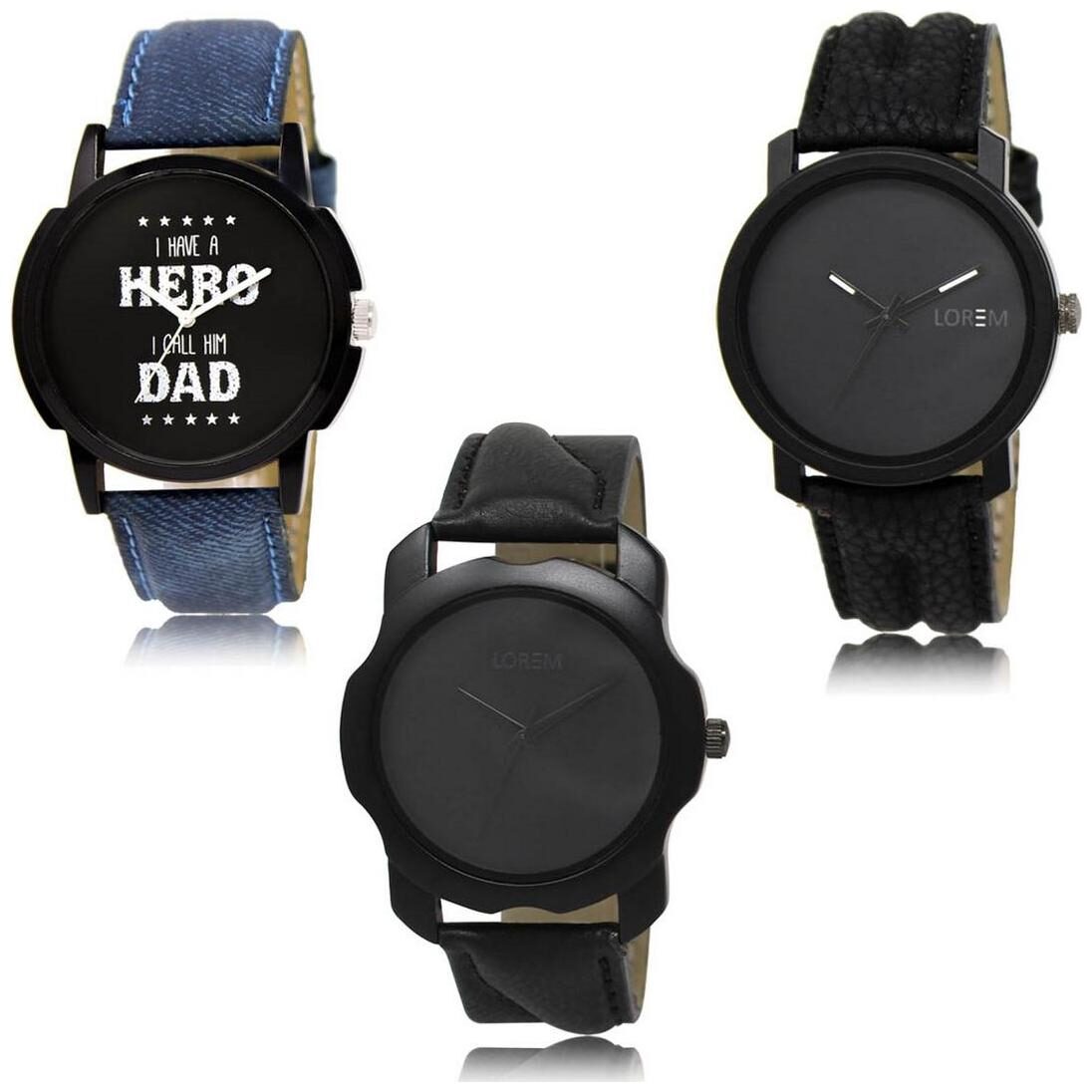 

LOREM LK-07-21-22 Black Color Exclusive Designer Pack of 3 For Men watches