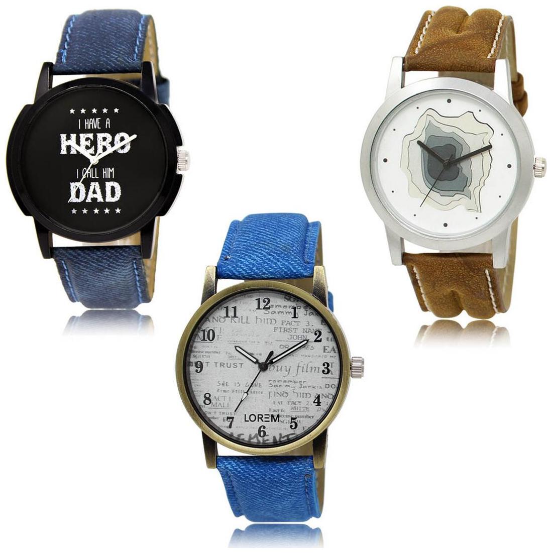 

LOREM LK-07-09-28 Multi Color Exclusive Designer Pack of 3 For Men watches
