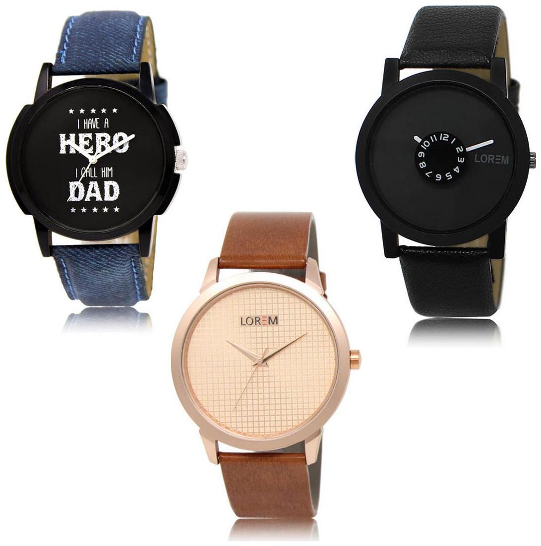 

LOREM LK-07-25-34 Multi Color Exclusive Designer Pack of 3 For Men watches