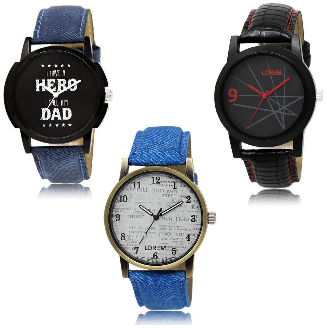 

LOREM LK-07-08-28 Multi Color New Stylish Precious Design Pack of 3 Men watches